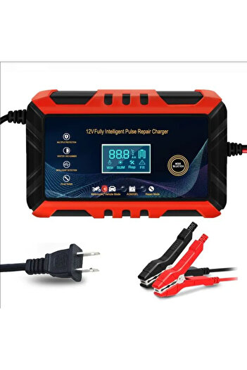 Choice red US Car Battery Charger Intelligent Pulse Repair LCD Display 12V Car Battery Motorcycle Battery