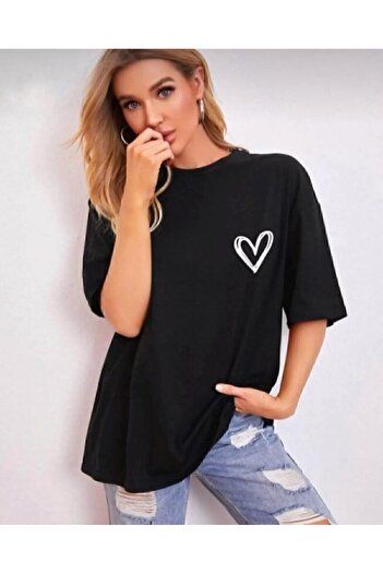 khufu Unisex Oversize Heart Print Άνετο T-shirt