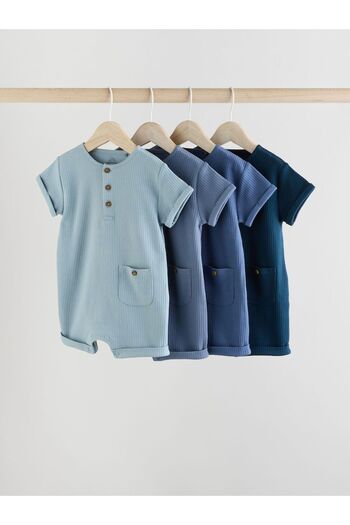 Next Baby 100% Cotton Blue Navy Blue Textured 4-Piece Romper Set