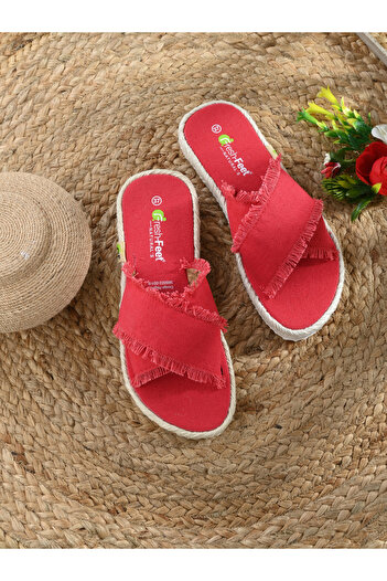 Fresh Feet By Styli Frayed Trim Cross Strap Flat Sandal