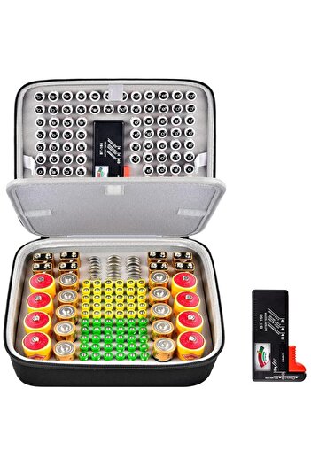 Choice Black Battery Organizer Storage Case, 118 Batteries Container Box Double Mesh Pockets For Aa Aaa 9
