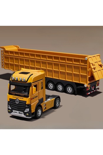 Choice Yellow 1/50 Extended Dump Truck Model Toy Metal Diecasting Doors Opened Sound Light Pull Back Vehicl