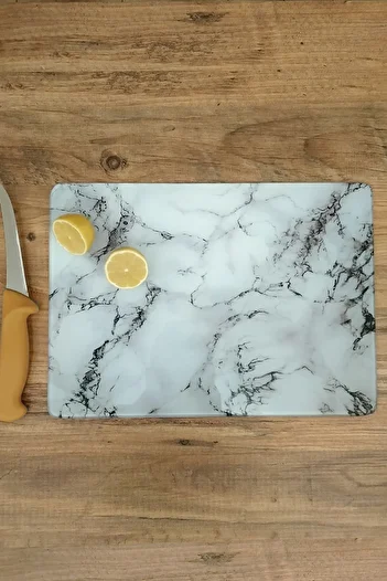 CONCEPT CAM Grey Marble Pattern 20X30Cm 4mm Glass Cutting Board and Presentation Holder