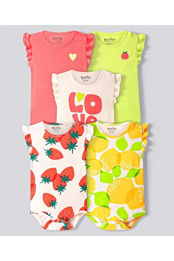 Bonfino Cotton Full Sleeves Printed Onesies Pack of 5 - Multicolor