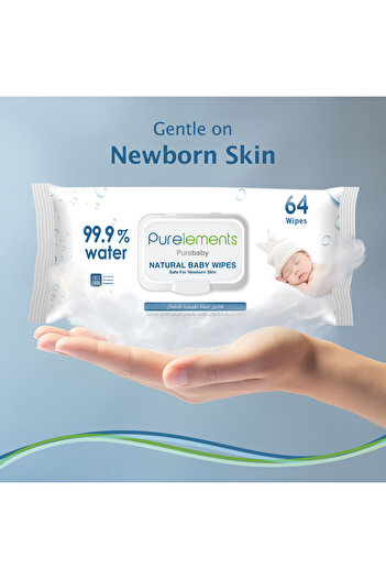 Purelements Natural 99.9% Water Wipes - 64pcs