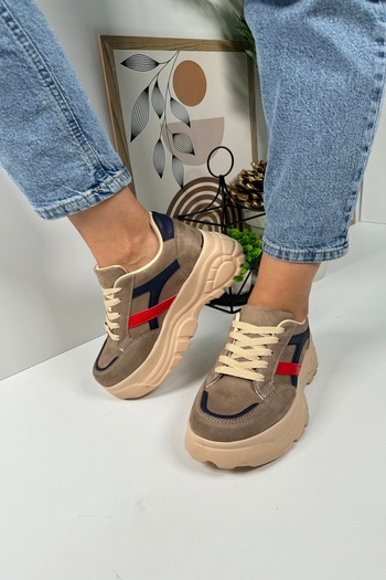 Nstil Women's Casual Sneaker - Mink Navy Blue, Red, High Sole, Lace-Up Tiger Stripe 032