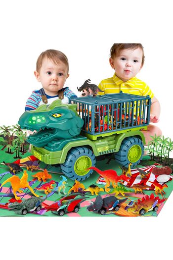 Yelajoy Dinosaur Truck Toys With 15 Dinosaur Toys Playset,Toy Trucks for Boys,Large Dinosaur Carrier Truck