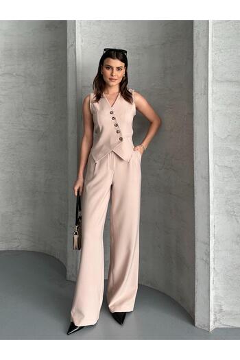 FERZOLAİO Asymmetrical Vest Stone Double Suit