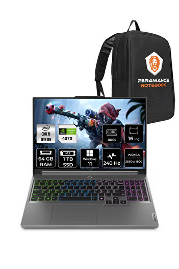 LENOVO Legion 5 i9 14900HX 64GB 1TB SSD RTX4070/8GB 140W 240Hz WQXGA 16" W11H Gaming & PER4 ÇANTA