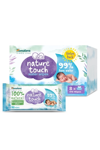 Himalaya Nature Touch Water Baby Wipes For Sensitive Skin, Pack Of 4 Pouches X 52 Wipes: 208