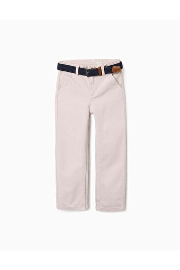 Ziddy Slim Chino Twill Trousers with Belt for Boys, Beige