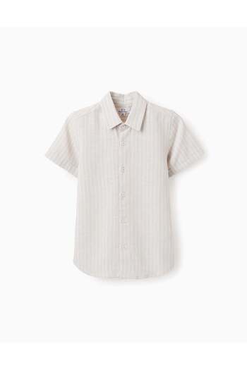 Ziddy Short-sleeved Striped Shirt for Boys, Beige/White
