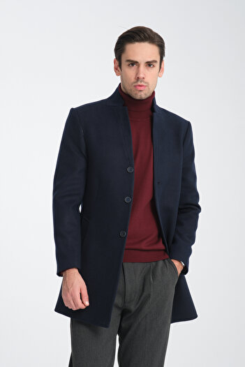 Frappoli Men's Regular Fit Stand Collar Cashmere Coat