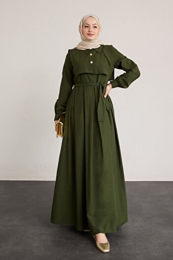 InStyle Bolero Button Detail Khaki Dress