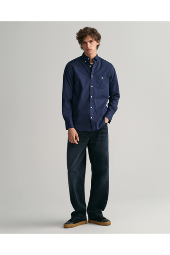 Gant Erkek Lacivert Regular Fit Düğmeli Yaka Poplin Gömlek