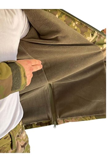 Avcı Softshell Soğuk İklim Kamuflaj Mont Pantolon Takım - M