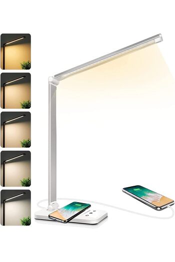 COOYA Portable LED Desk Lamp, With USB Charging, 5 Colour Modes, Adjustable Arm, for Work, Study, White