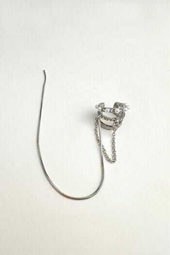 Modex Silver Color Pearl Chain Dangle Cartilage Earrings