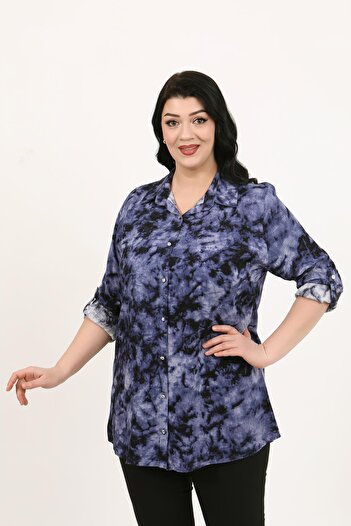 By Alba Collection Women's Blue Cotton Viscose Plus Size Shirt