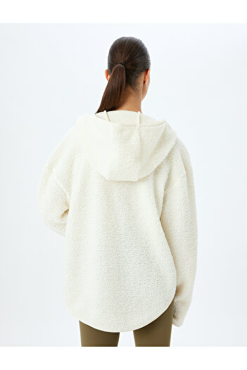 Koton Peluş Sweatshirt Kapüşonlu Yarım Fermuarlı Cep Detaylı