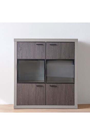 Danube Home Pletora 6-door Display Cabinet With Led Light- Cement Grey/dark Oak L100xw39xh110cm