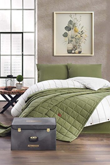 Altınbaşak Freda Double Duvet Cover-Bedspread Set Green (5 Pieces)