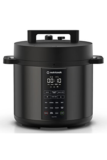 Nutricook Electric Pressure Cooker 6L, Rice Cooker, Steamer with Extra Sealing Ring & Float Valve, 1000W Black