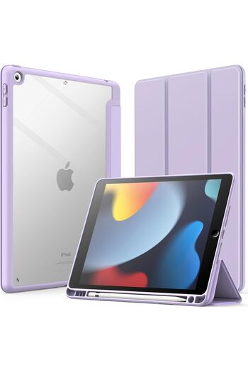 erorex حافظة JETech لجهاز iPad مقاس 10.2 بوصة (الجيل التاسع/الثامن/السابع، 2021/2020/2019) مع حامل قلم رصاص، شفافة