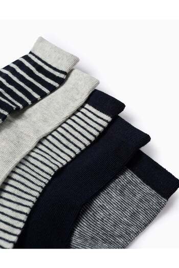 Ziddy Pack of 5 Pairs of Socks for Boys 'Stripes', Dark Blue/Grey