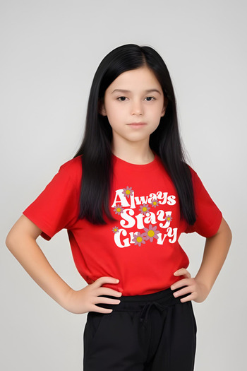 FYK COLLECTİON Stay Groovy Printed Girls Short Sleeve T-Shirt and Sweatpants Set