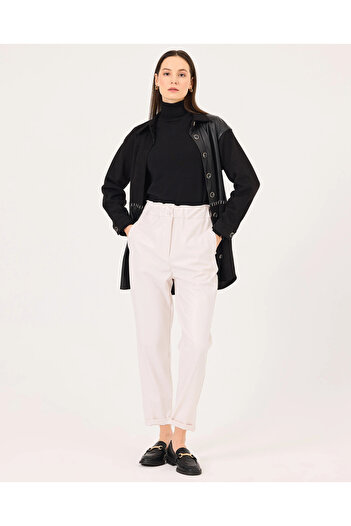 SEÇİL Elastic Waist Carrot Cut Faux Leather Pants