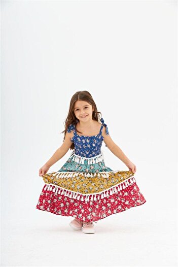 Hilal Akıncı Kids Rochie pentru fetiță, colorată, cu ciucuri, model spaniol