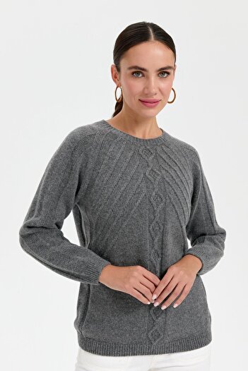 Desen Triko Women's Smoke Colored Woolen Sweater - Zero Collar, Seamless and Executed
