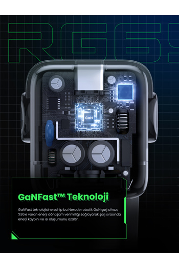 Ugreen Nexode Rg 65w Robot Gan Hızlı Şarj Cihazı 2xusb-c, 1xusb-a, Gri - 25685b