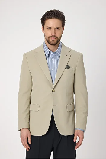 Frappoli Men's Waffle Print Blazer Jacket - Light Beige, Cotton Blend, Lycra, Stretchy, Four Seasons