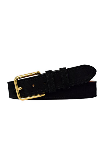 GoDeri %100 Hakiki Deri, Gold Renk Tokalı 4 Cm Süet Siyah Kadın Kemeri; Kot, Spor Kemer=süet.76.siyah