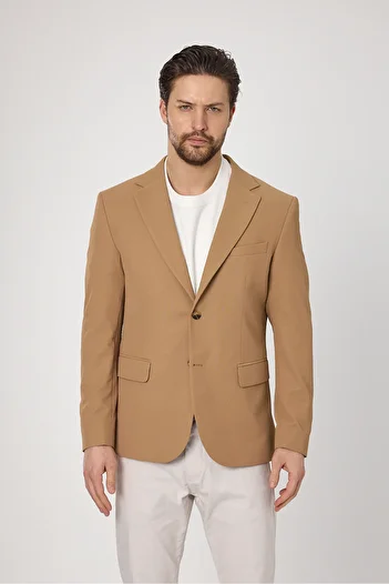 Frappoli Waffle Men's Camel Waffle Pattern Cotton Blended Lycra Stretchy Fabric Four Seasons Blazer Jacket