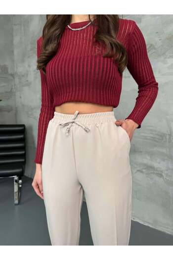HARMONY GLOBAL Women's Stone Carrot Cut Ankle Length Pocketed Elastic Waist Fabric Trousers 80178