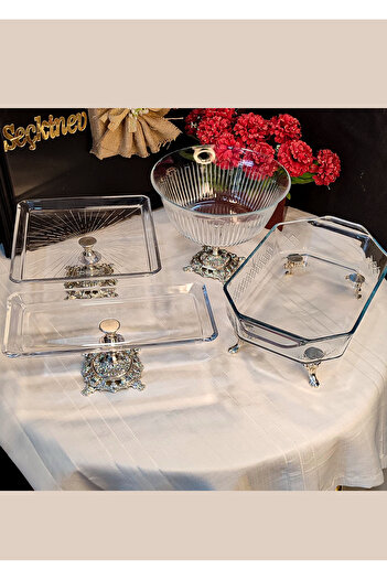SEÇKİNEV Timeless 4 Piece Silver Table Presentation Plate Set