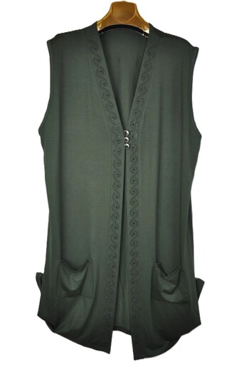elma abone Large Size Combed Cotton Jewelled Long Vest