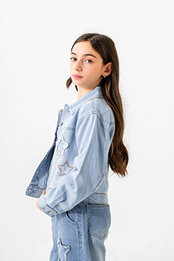 GİYİCEM TEKSTİL Girl's Embroidered Denim Jacket 1550