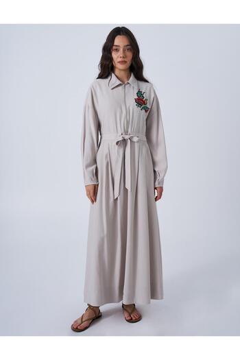 Kayra Embroidered Rayon Dress Stone Stone