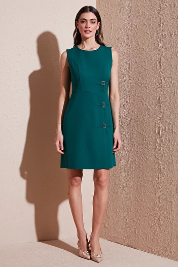 Lela Standard Fit Belted Crew Neck Mini Dress Gown 611El1964