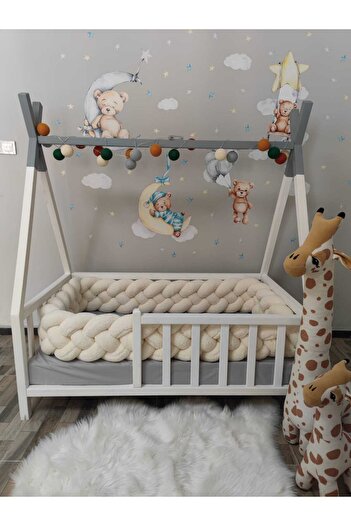 meleginisiklitoplari 600 cm 4-Piece Knitted Protection Model New Generation Plush Fabric (100X200 Montessori Bed with Door Gap Closed)