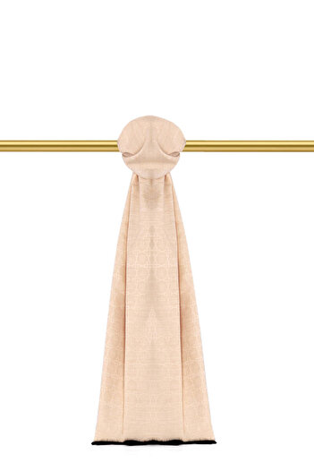 Bursa İpek Cream Butterfly Monogram Pattern Silk Cotton Shawl