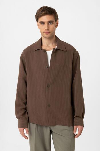 Antioch Brown Oversize Textured Men's Shirt