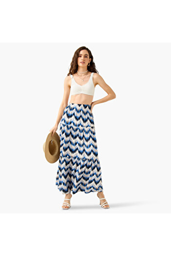 FAV Printed Maxi Skirt with Elasticated Waistband