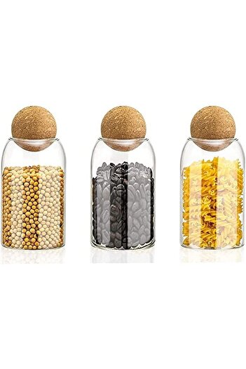 AKDC Glass Food Storage Canister with Airtight Cork Lid [800ml/27Oz], Set of 3 for Kitchen Pantry