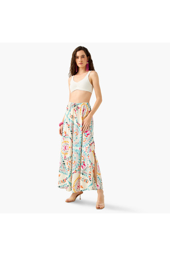 FAV Printed Maxi Skirt with Tie-Up Detail