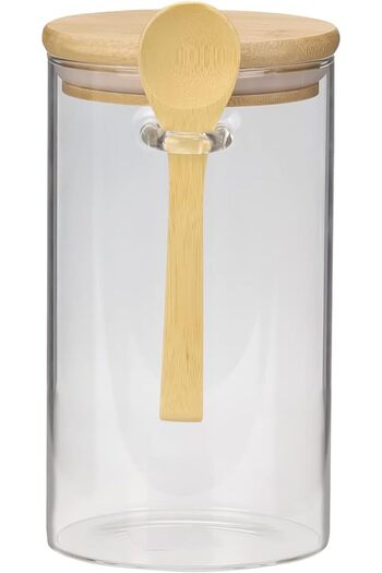 Winds Trading Glass Jar with Bamboo Lid & Spoon, 1000ml, Airtight Storage for Sugar, Salt, Coffee, Tea (1 Liter)